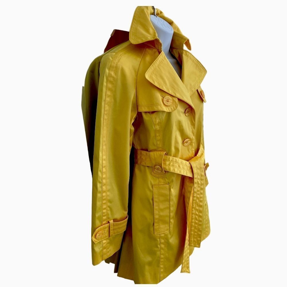 JESSICA SIMPSON Chic Shiny Yellow Color Trench Coat Size S. - Picture 5 of 9